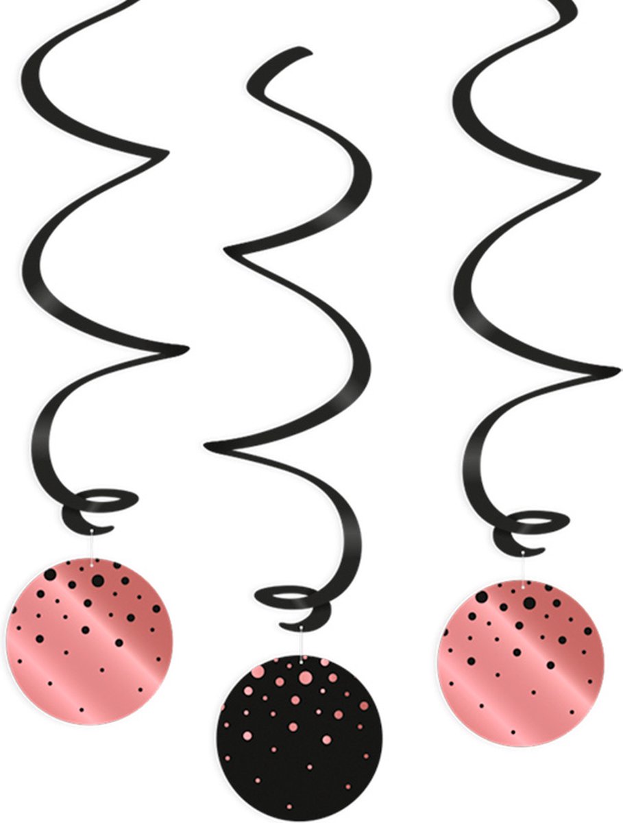 Swirl decorations | 3 stuks | Zwart Roze